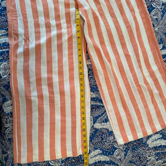 Volcom Coco Beach Belted High-waisted Flowy Peach/Orange and White Pants - L - Picture 7 of 12